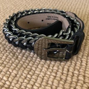 NEW Worth Black Italian leather belt, gunmetal